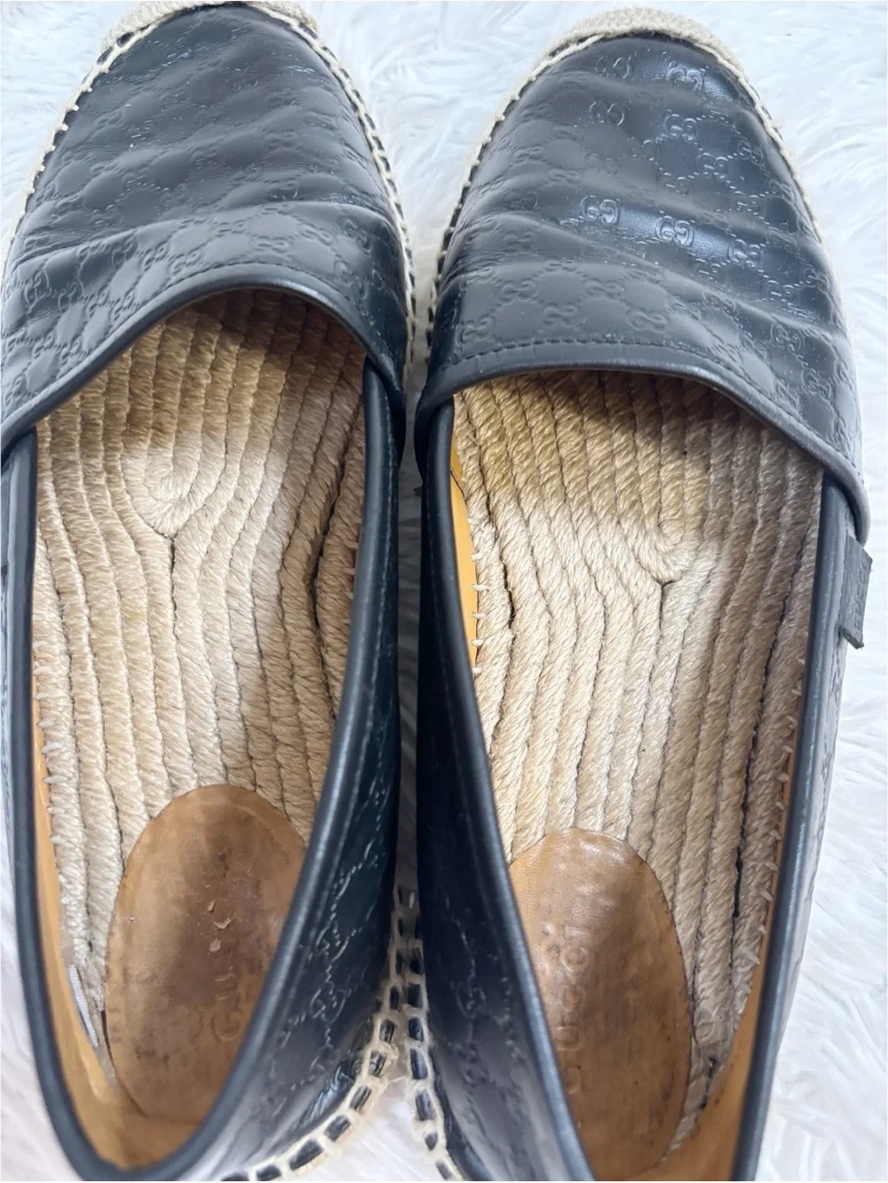Gucci Black Embossed Leather slip on Espadrille Flats size 39 women - Picture 3 of 14